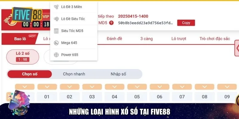 Những loại hình xổ số tại FIVE88